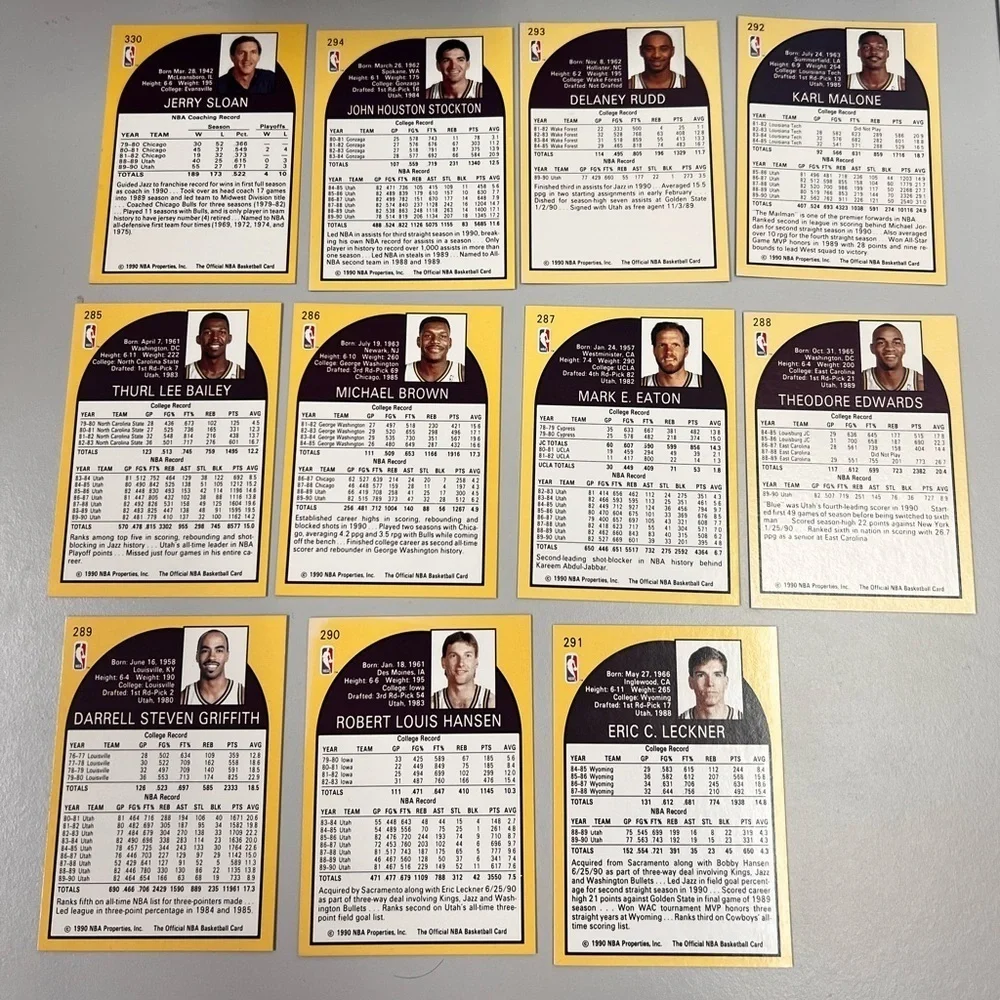 Vintage NBA Hoops Utah Jazz Player Lot 1990-91 Basketball Cards